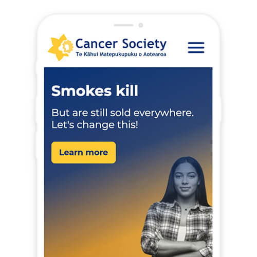 cancer society website homepage on mobile
