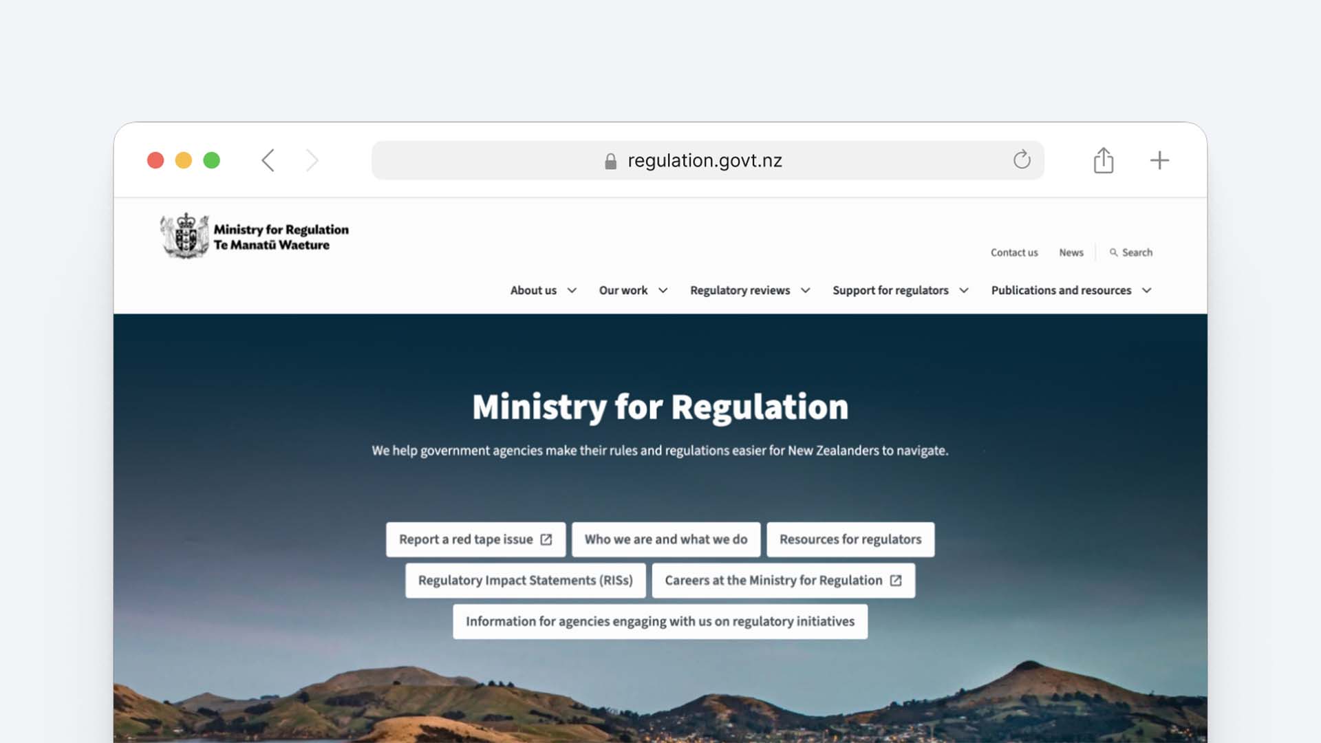 Ministry for Regulation website