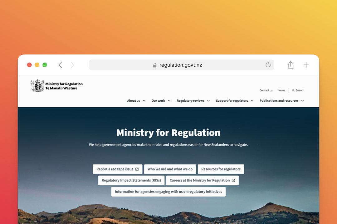 ministry for regulation website in front of orange gradient