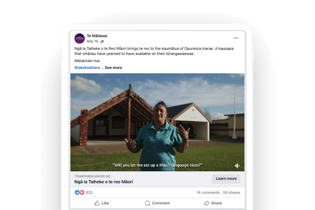 te matawai facebook ad on tablet